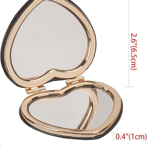 NWOT Black Heart-Shaped Bubble Bee Double-Sided Compact Mirror - Picture 6 of 6